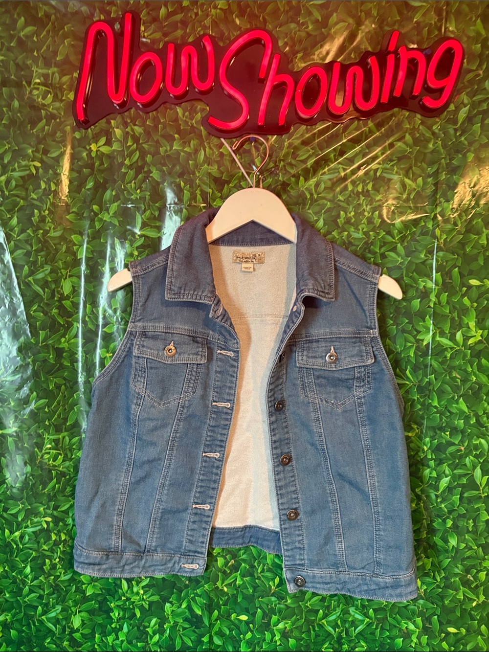 ONE WORLD Blue Denim Vest with Contrast Trim